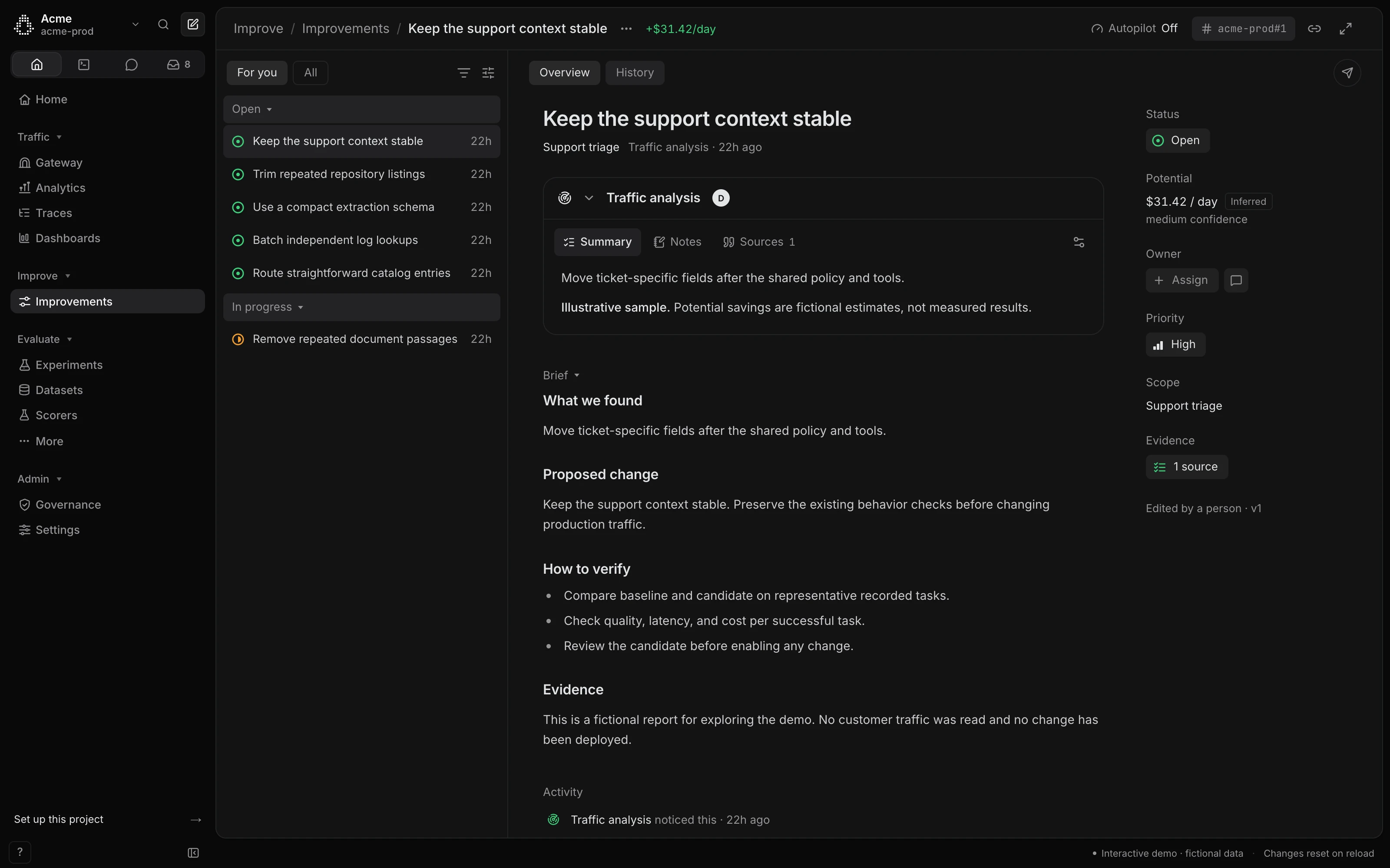 Caveman Cloud improvement: a fix with its saving per day, what was found, the change and how it gets checked.